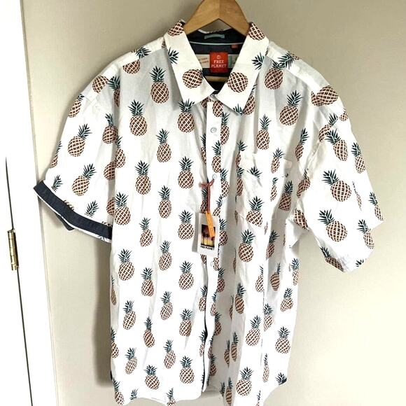 Free Planet Men's Pineapple Pattern Short Sleeve Shirt Button Down Size 3XL NWT - Picture 1 of 5